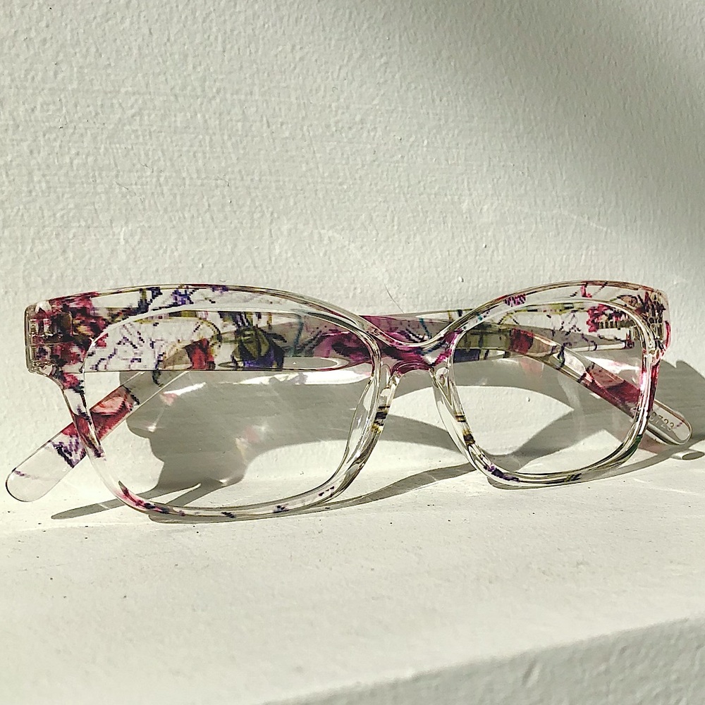 Crystal clear Mod Cat Eye floral Eyeglasses